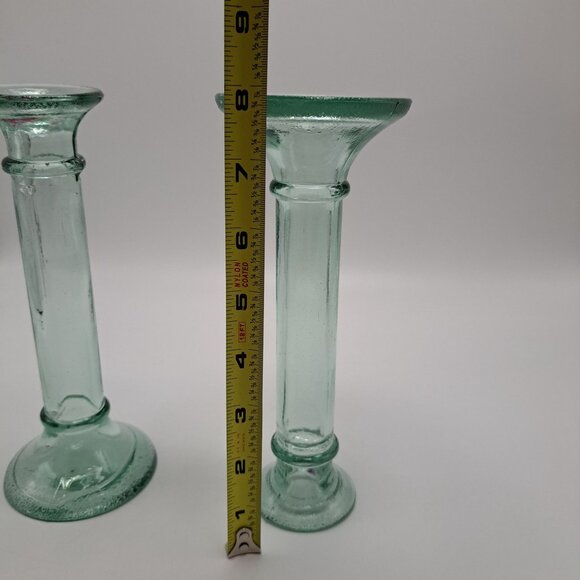 Vintage Recycled Glass Candlestick Holders Pair Made In Spain - Picture 9 of 9